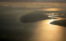 Plane views: London City Airport Thames estuary at sunset