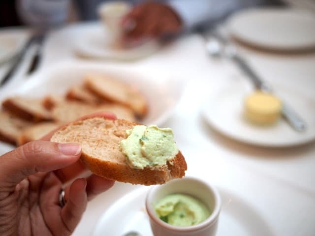 Fluffy cucumber mousse on toast.