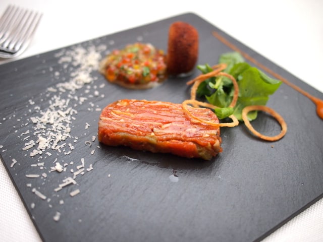 The gorgeous vegetable terrine with fried goat cheese.