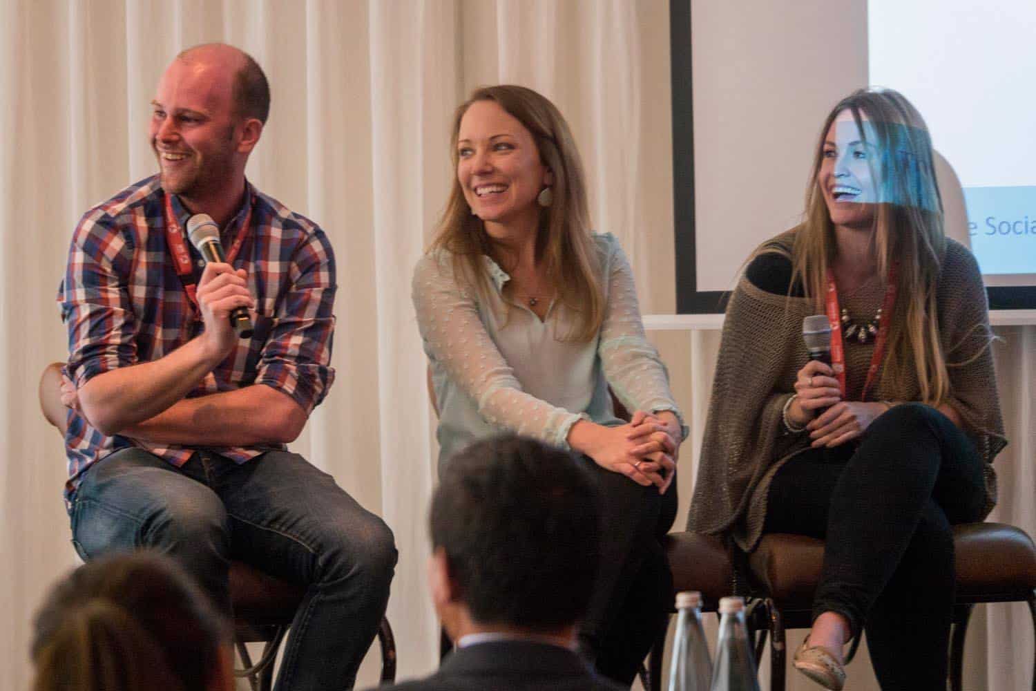 Michael, Rachelle and Becki rocking the stage at the Social Travel Summit Hamburg.