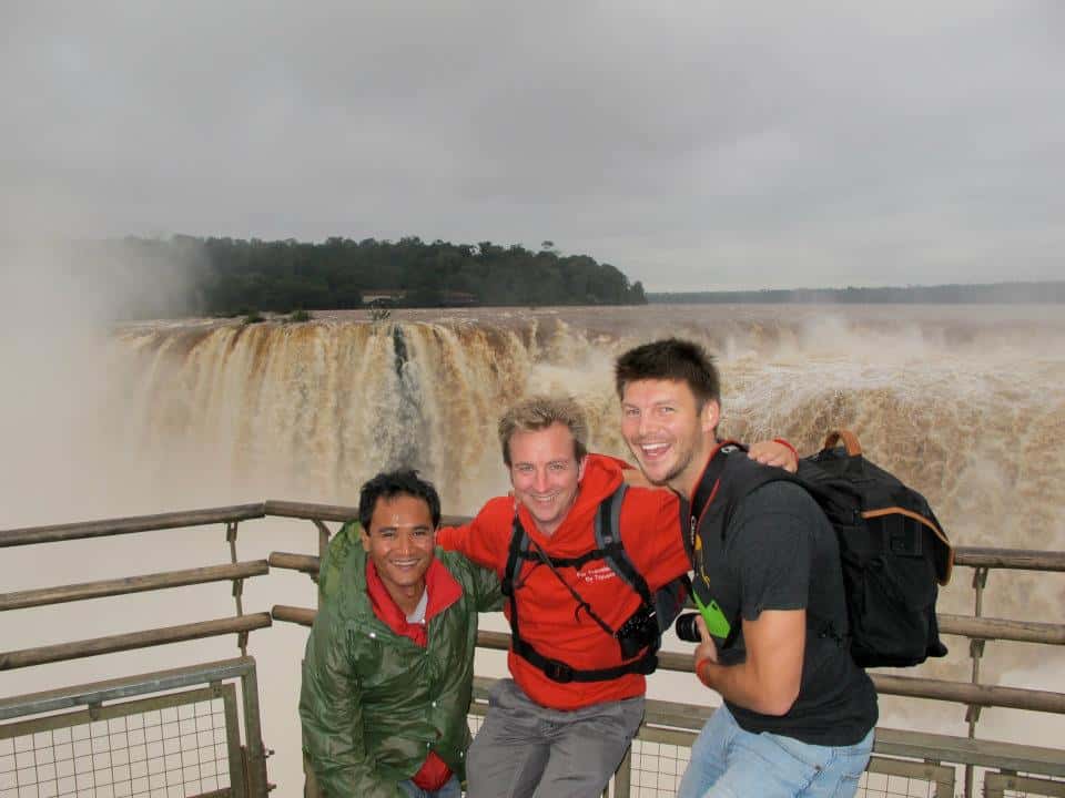 Getting drenched at the Iguazu Falls in Argentina.
