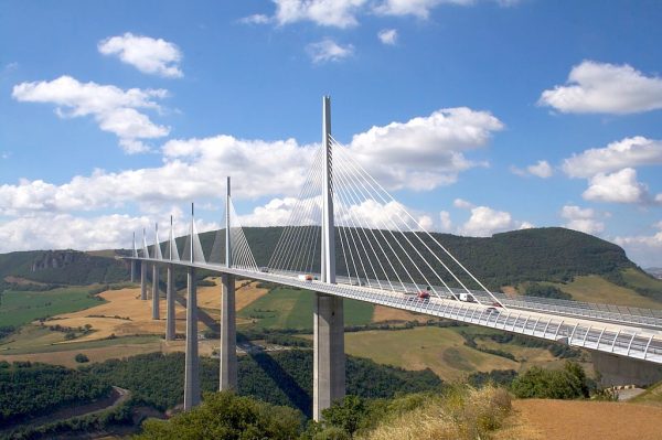 Amazing view of the Millau Viaduct from a plane window