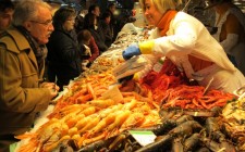 The delights of La Boqueria Seafood stall at the La Boqueria market in Barcelona.
