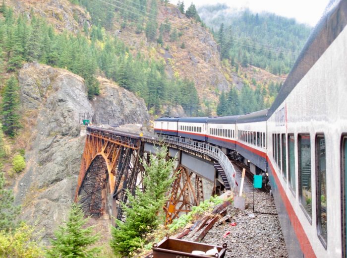 Train tracks across the Rocky Mountains