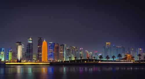 The Doha skyline by night (image courtesy of Sam Agnew)