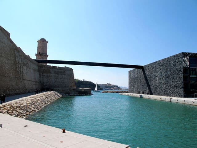 A bridge connects Fort Saint Jean to the MuCEM.