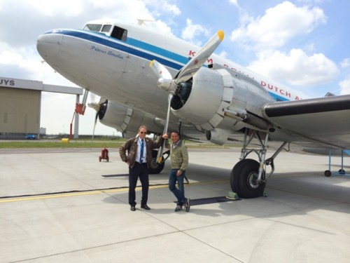 Posing with the Captain and the KLM Dakota DC-3.