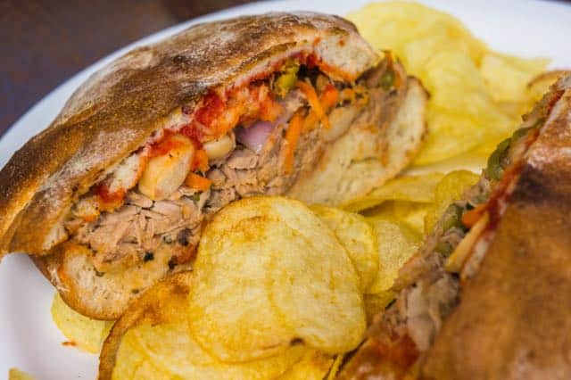 Ftira is Malta's local bread (toasted if you wish) and is usually serves with a dabbing of oil, tomato paste and a filling of tuna fish salad. Most restaurant will also serve some salty potato chips (crisps) with it. Prices can vary up to around 4-5 Euro.