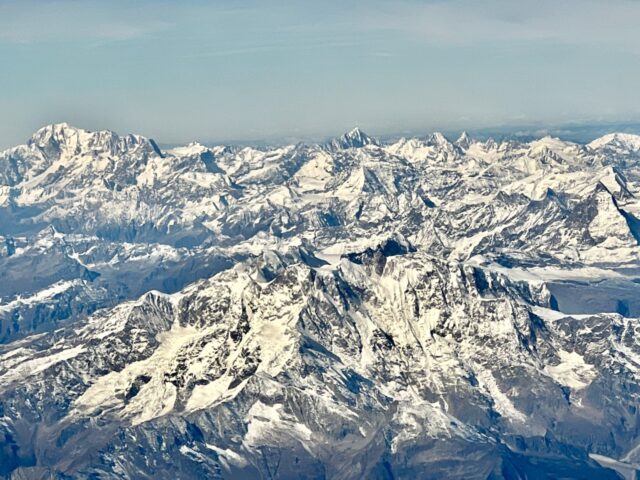 mont blanc and matterhorn from plane window