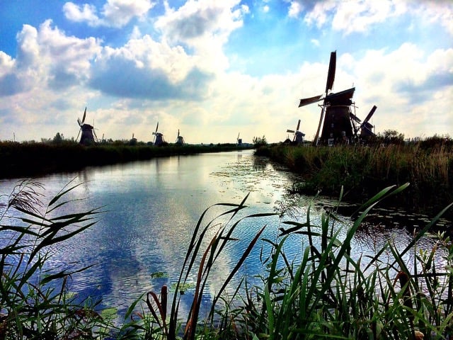 The historic windmills of Kinderdijk.