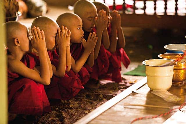 Red-robed monks in Myanmar.