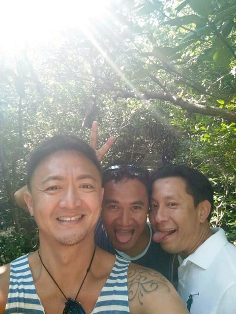 Clowning around during a jungle walk in Bali.