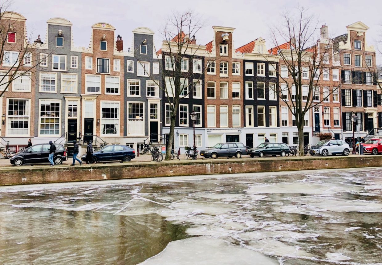 Ice-skating and fun on the frozen canals of Amsterdam