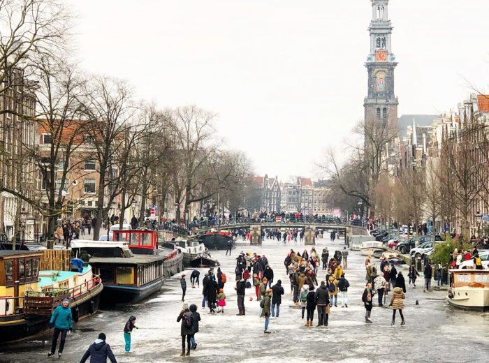 On the frozen canals of Amsterdam