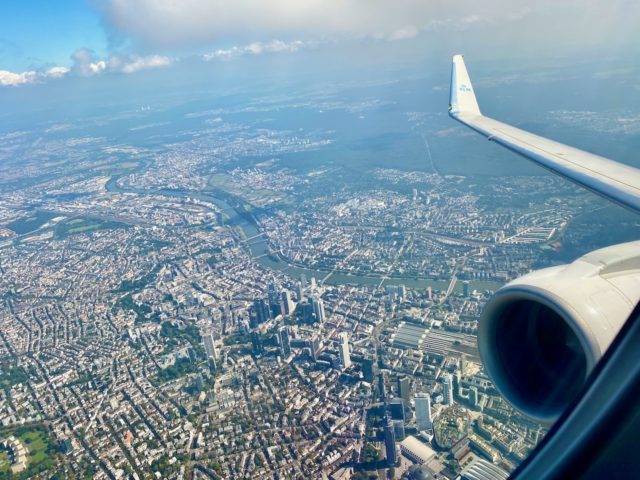 Aerial view of Frankfurt from a plane window